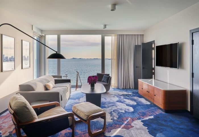 Sable at Navy Pier Chicago, Curio Collection by Hilton guest room. Lake view, modern design. Gay-friendly hotel. Chicago travel.