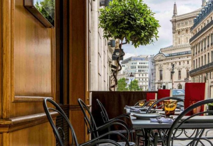Sofitel Le Scribe Paris Opéra gay-friendly hotel. Outdoor dining with Opera Garnier view. Parisian charm for LGBT travelers.