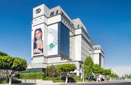 Sofitel Los Angeles at Beverly Hills Hotel: Gay-friendly hotel exterior view. Luxury travel destination for gay men. Billboard with Zendaya visible.