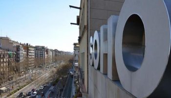 Hotel Soho sign. View from a room at this gay-friendly hotel in Barcelona. A great choice for gay men who want to explore Barcelona.