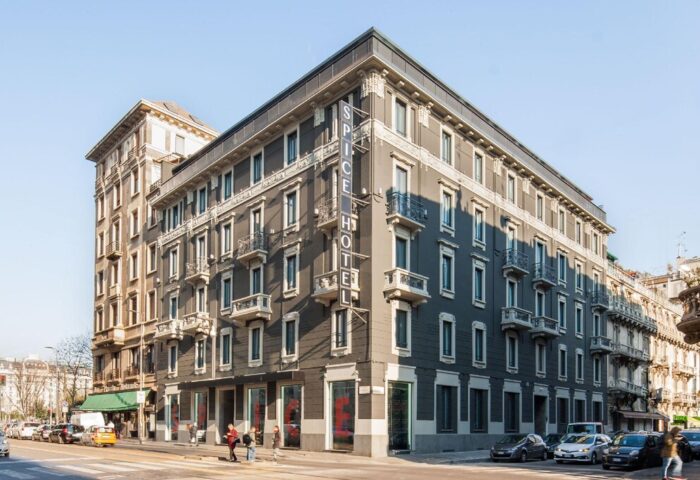 Spice Hotel Milano, a gay-friendly hotel. Exterior view of the building, showcasing its architecture and location in Milan. Gay travel advice.