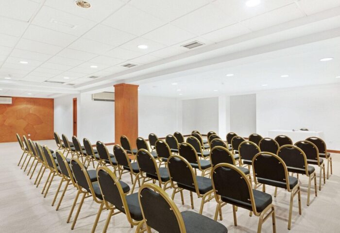 THB Los Molinos Adults Only gay-friendly hotel conference room. Rows of chairs face a table. Meeting space at Ibiza, Spain hotel.