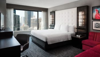 The Clancy Autograph Collection gay-friendly hotel room. King bed, city view. Gay travel lodging.