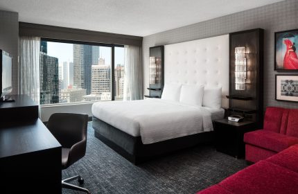 The Clancy Autograph Collection gay-friendly hotel room. King bed, city view. Gay travel lodging.