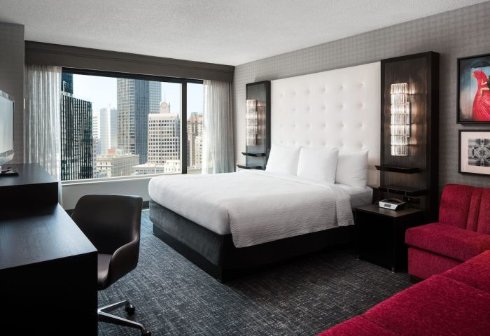 The Clancy Autograph Collection gay-friendly hotel room. King bed, city view. Gay travel lodging.