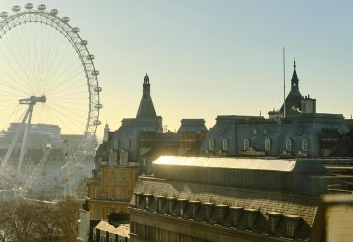 View from The Clermont London Charing Cross, a gay-friendly hotel. The London Eye is visible in the background, adding to the city's charm.