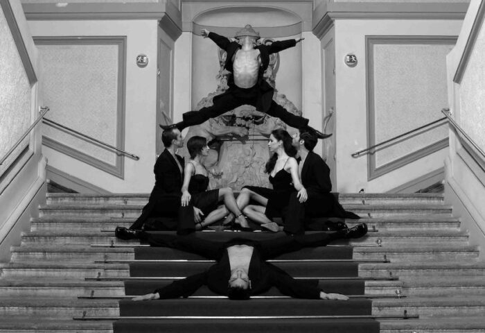 The Levante Parliament, a design hotel adults only. Gay-friendly hotel. Artistic photo of people on stairs in black and white.