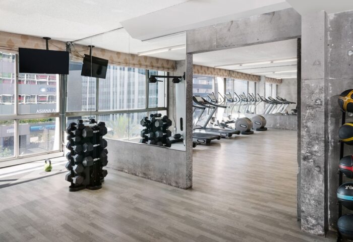 The LINQ Hotel and Casino gym. Gay-friendly hotel with weights, treadmills, and city views. Fitness center at The LINQ Hotel in Las Vegas.