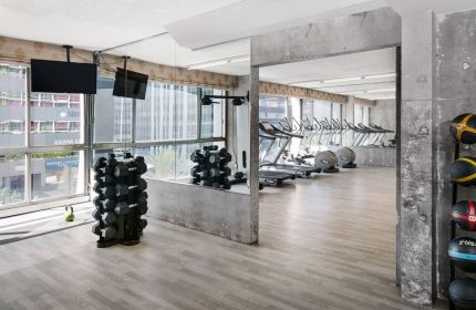 The LINQ Hotel and Casino gym. Gay-friendly hotel with weights, treadmills, and city views. Fitness center at The LINQ Hotel in Las Vegas.
