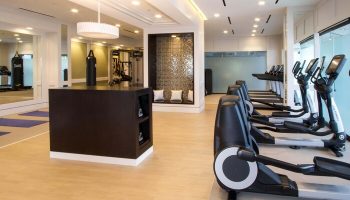 The London West Hollywood at Beverly Hills gay-friendly hotel gym. Treadmills, elliptical machines, and punching bag for a complete workout.