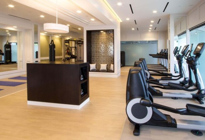 The London West Hollywood at Beverly Hills gay-friendly hotel gym. Treadmills, elliptical machines, and punching bag for a complete workout.