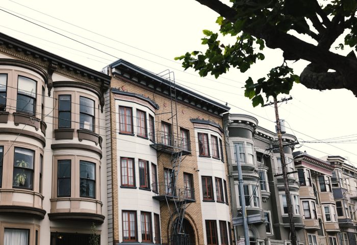 The Metro Hotel, a gay-friendly hotel. San Francisco architecture with bay windows and fire escapes. Gay travel lodging option.