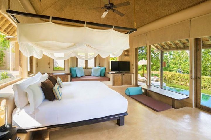Gay-friendly The Naka Island, a Luxury Collection Resort & Spa, Phuket. Villa bedroom with pool view. Gay travel advice, Phuket hotels.