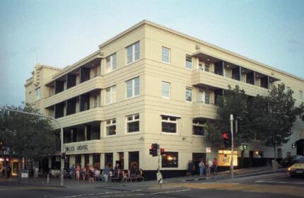 The Prince Hotel, a gay-friendly hotel. Exterior view of the hotel, showing the architecture and street scene. A great choice for gay travel.