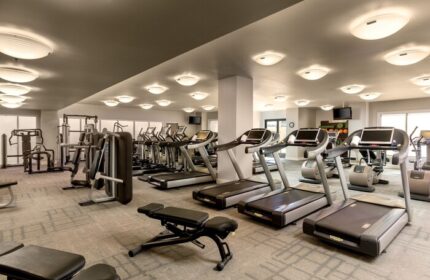 The Ritz-Carlton Rancho Mirage gym. Treadmills, weights, and exercise equipment in the fitness center of this gay-friendly hotel.