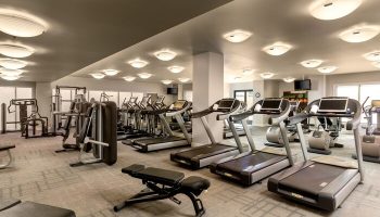 The Ritz-Carlton Rancho Mirage gym. Treadmills, weights, and exercise equipment in the fitness center of this gay-friendly hotel.