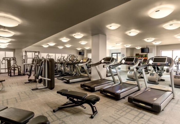 The Ritz-Carlton Rancho Mirage gym. Treadmills, weights, and exercise equipment in the fitness center of this gay-friendly hotel.