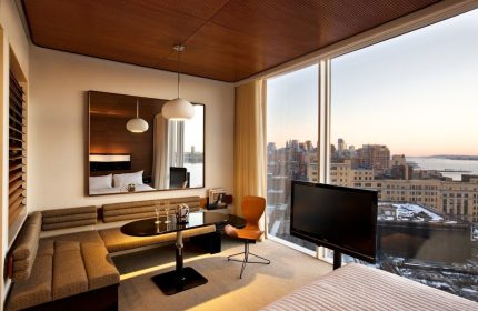 The Standard High Line New York gay-friendly hotel room. City view from a modern room. Gay travel advice for New York hotels.
