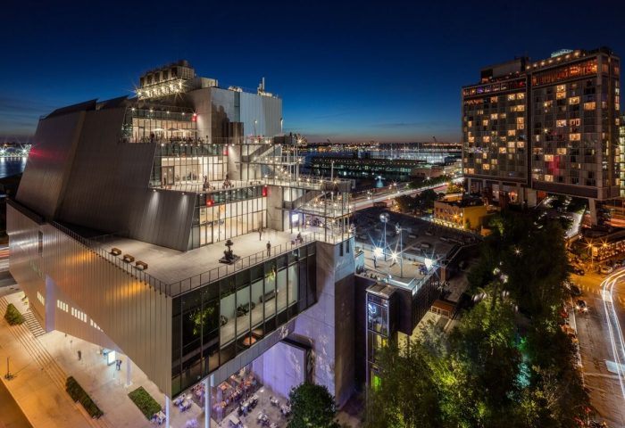 The Standard, High Line New York at night. Gay-friendly hotel with modern architecture and city views. A popular destination for gay travelers.