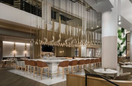 The Westin Long Beach gay-friendly hotel bar. Modern design, stylish lighting, and comfortable seating. Perfect for gay travelers.