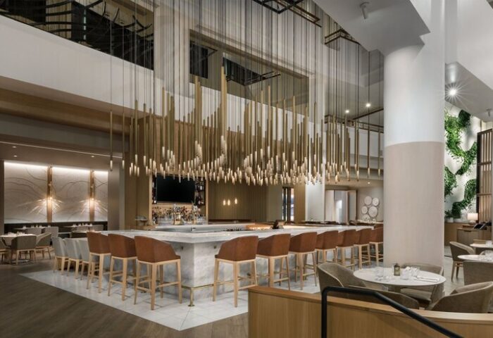 The Westin Long Beach gay-friendly hotel bar. Modern design, stylish lighting, and comfortable seating. Perfect for gay travelers.