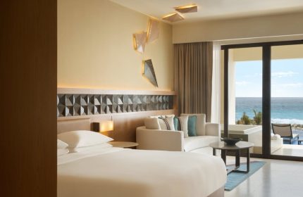Turquoize at Hyatt Ziva Cancun adults-only all-inclusive gay-friendly hotel room. Ocean view, modern decor, and luxurious amenities.