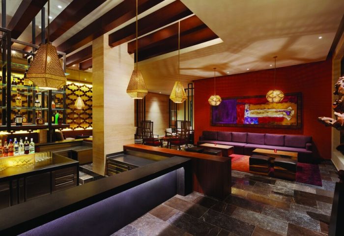 Turquoize at Hyatt Ziva Cancun adults-only all-inclusive gay-friendly hotel bar. Upscale lounge with seating, bar, and stylish lighting.