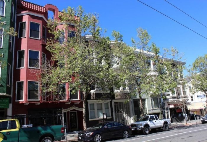 Twin Peaks Hotel: A gay-friendly hotel in San Francisco. Colorful Victorian buildings line the street, offering a welcoming vibe for gay travelers.