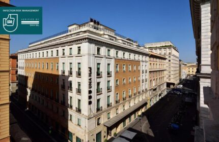 UNAHOTELS Decò Roma exterior. Gay-friendly, pet-friendly hotel. Elegant building with Infection Risk Management certification. Great for gay travel.