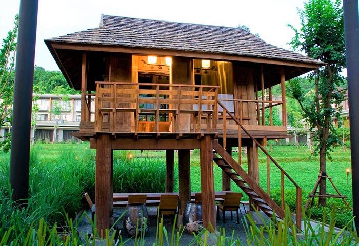 Veranda High Resort Chiang Mai, MGallery. Exterior view of a wooden stilt house. Gay-friendly hotel in Chiang Mai, Thailand.