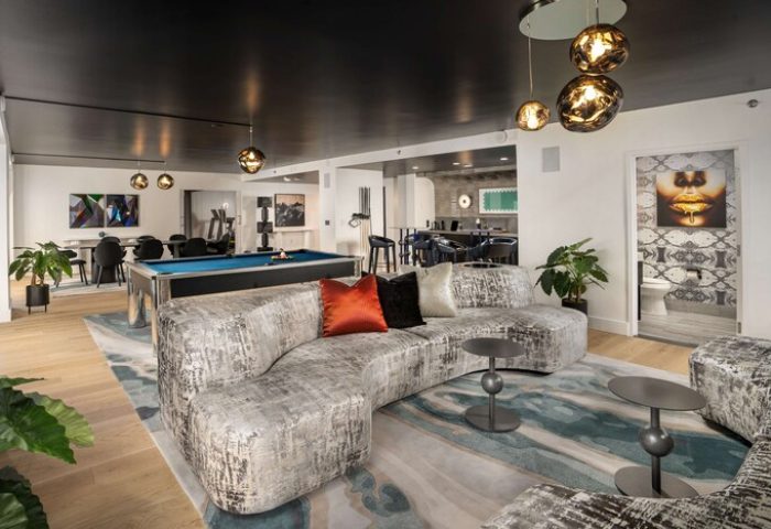 Virgin Hotels Las Vegas, Curio Collection by Hilton: Gay-friendly hotel lounge with a pool table, bar, and stylish seating area.