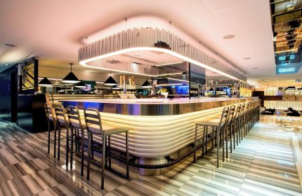 W Chicago Lakeshore's stylish bar area. This gay-friendly hotel offers a modern space for relaxation and socializing. Chic design, great drinks.