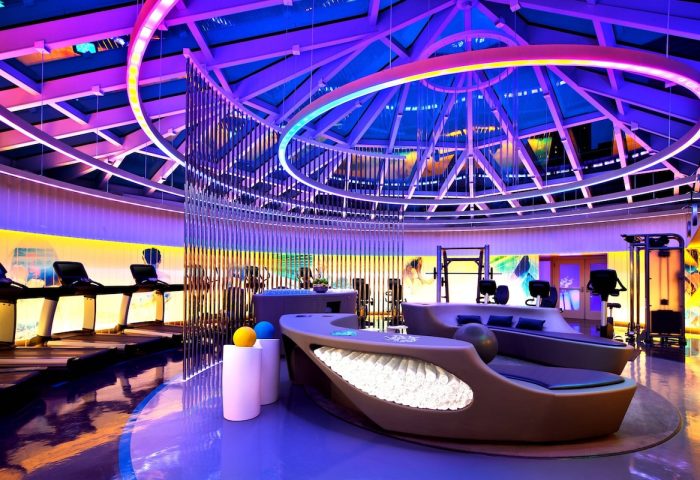 W San Francisco gay-friendly hotel gym. Modern fitness center with treadmills, weights, and unique design. Luxury travel for gay men.