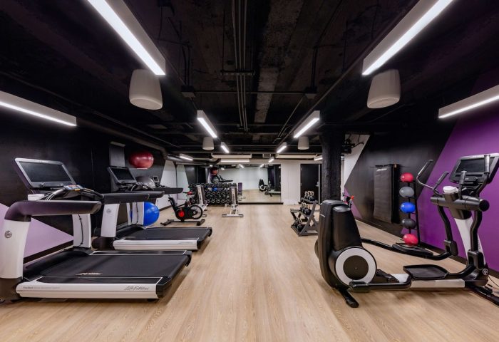 YOTEL San Francisco gay-friendly hotel gym. Treadmills, elliptical, weights, and exercise balls. Modern fitness center for gay travelers.
