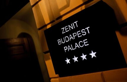 Zenit Budapest Palace sign. This gay-friendly hotel has four stars. A great place to stay in Budapest!