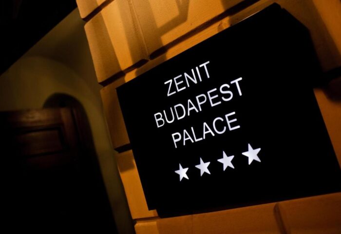 Zenit Budapest Palace sign. This gay-friendly hotel has four stars. A great place to stay in Budapest!
