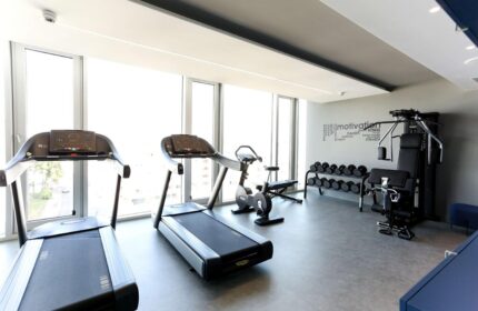Art'otel Cologne by Park Plaza gym. Radisson hotel group's gay-friendly hotel featuring treadmills, weights, and fitness equipment.