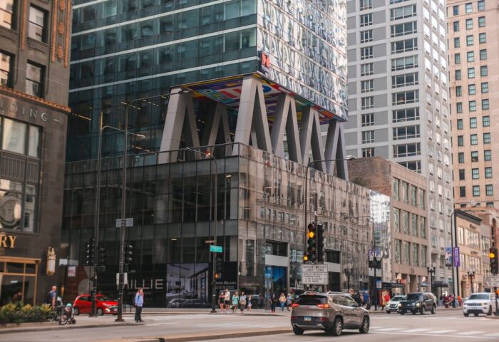 citizenM Chicago Downtown's street view. This gay-friendly hotel has a modern design. A great choice for gay travelers in Chicago.