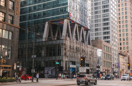 citizenM Chicago Downtown's street view. This gay-friendly hotel has a modern design. A great choice for gay travelers in Chicago.