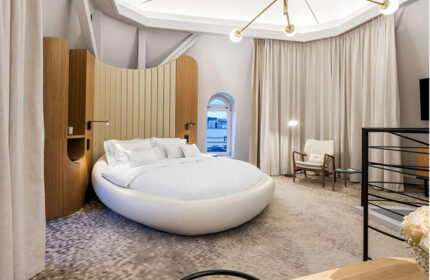 Hotel Century Old Town Prague MGallery room. Round bed, modern design. Most booked hotel among gay travelers. Prague travel advice.