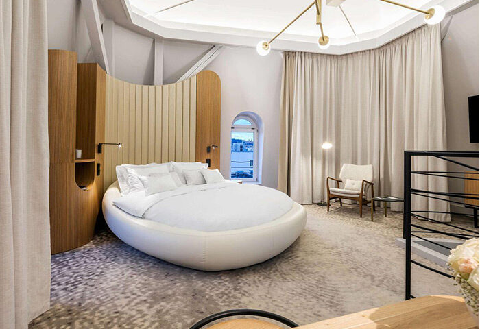 Hotel Century Old Town Prague MGallery room. Round bed, modern design. Most booked hotel among gay travelers. Prague travel advice.