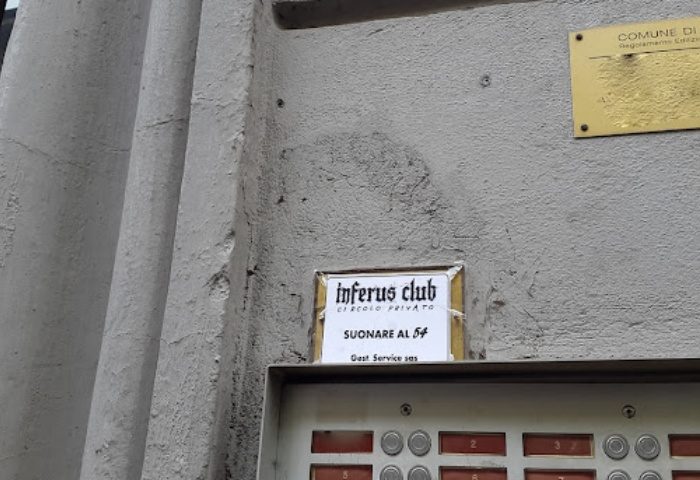Inferus Club Milan buzzer. Gay travel guide to Milan's exclusive gay sauna. Find gay men's travel advice for Inferus Club, a private club.