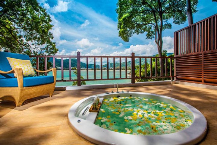 Amari Phuket gay hotel: Patong Beach view from a jacuzzi on a private balcony. Thailand travel for gay men, Instagram-perfect vacation.