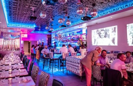 Kit Kat Lounge Supper Club, a gay party in Chicago. Disco balls, bar, and patrons enjoying a night out. Travel advice for gay men.