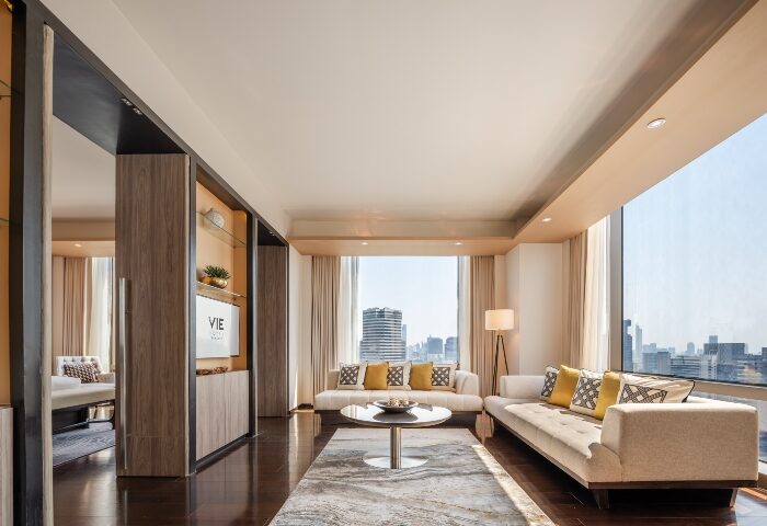 VIE Hotel Bangkok Executive Suite interior. Gay-friendly hotels in Bangkok city center. Modern design, city view. Best luxury gay travel.