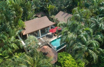 InterContinental Pattaya Resort pool villa. Peaceful gay-friendly hotel on Pattaya Beach, Thailand. Lush tropical garden view.