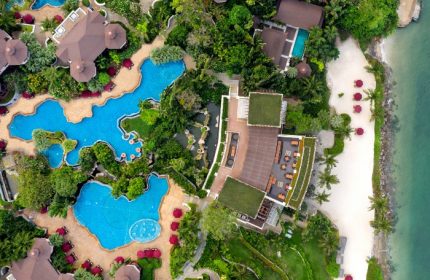 InterContinental Pattaya Resort aerial view. Luxury beachfront pool villa. IHG Hotel perfect for gay travel. Number one resort.