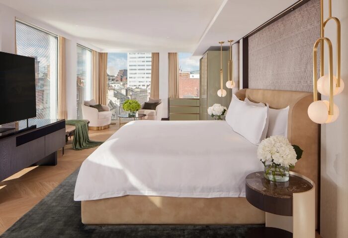 St Martins Lane Hotel London room. Luxury hotel in Covent Garden. Gay travel. Modern design, city view, and upscale amenities.