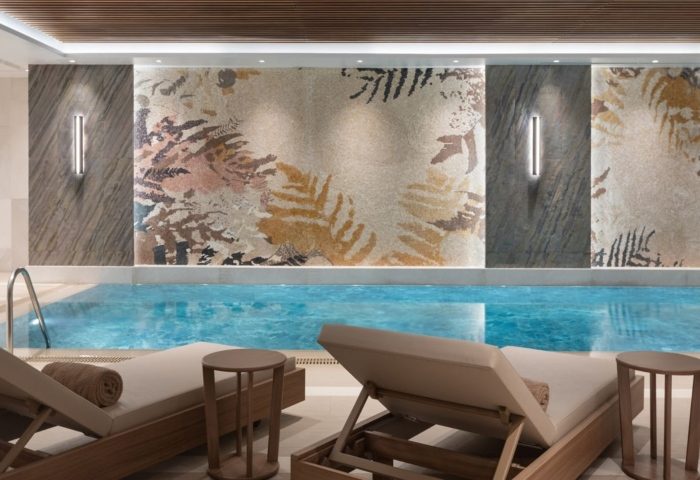 Burdock Hotel Istanbul, Autograph Collection pool. Stylish gay hotel near gay sauna, with loungers, mosaic wall, and relaxing ambiance.