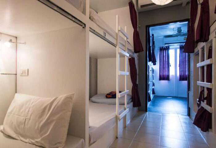 Bunk beds at The Beach Hostel, Ao Nang. Gay hostel for slumber party. Clean, modern design. Perfect for gay men's travel in Thailand.